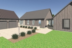 Farmhouse style home with detached garage and grey wood exterior