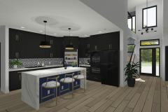 Kitchen design with dark cabinetry and light countertops