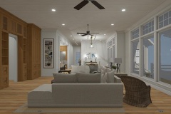 Walnut Cottage living room with large windows and hardwood floors