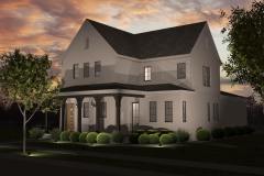 Traditional 2 story home with white siding and gable roofs