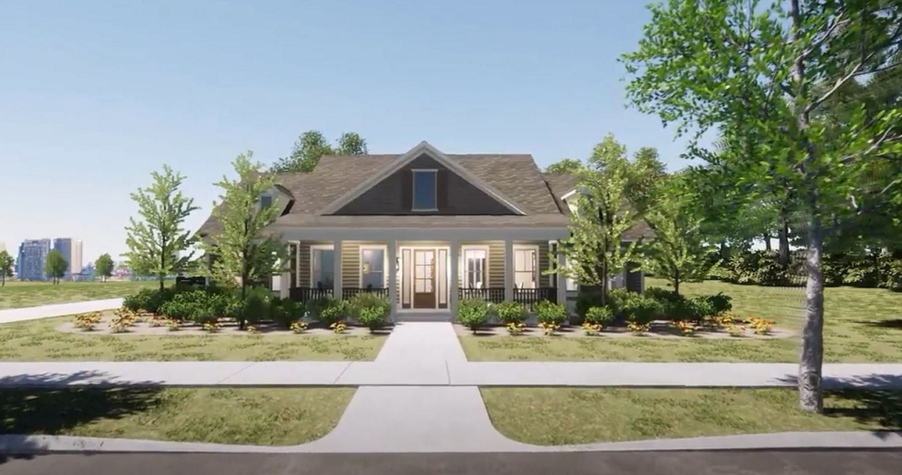 Residential design with front porch and Dutch gable roof