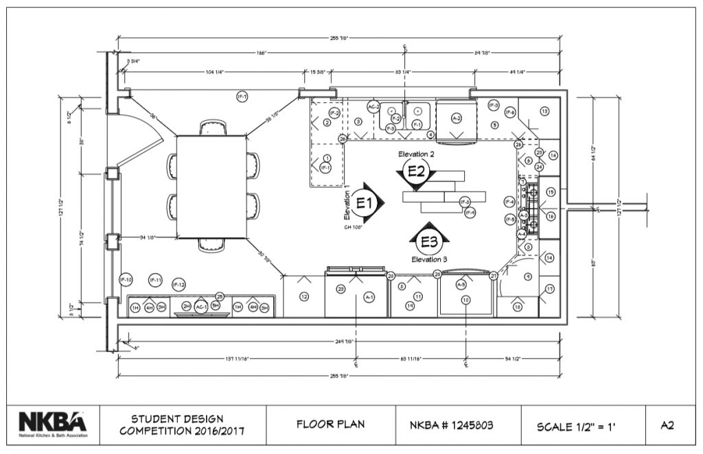 2017 NKBA Student Competition. Jennifer Allen's Layout for her 3rd Place design.