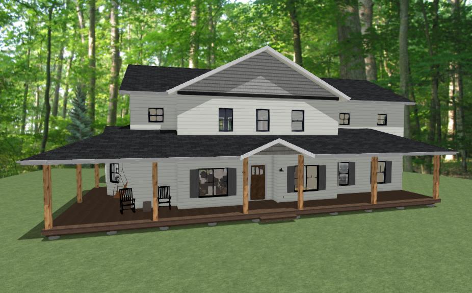 Northrop project rendering with a wrap around porch and second story