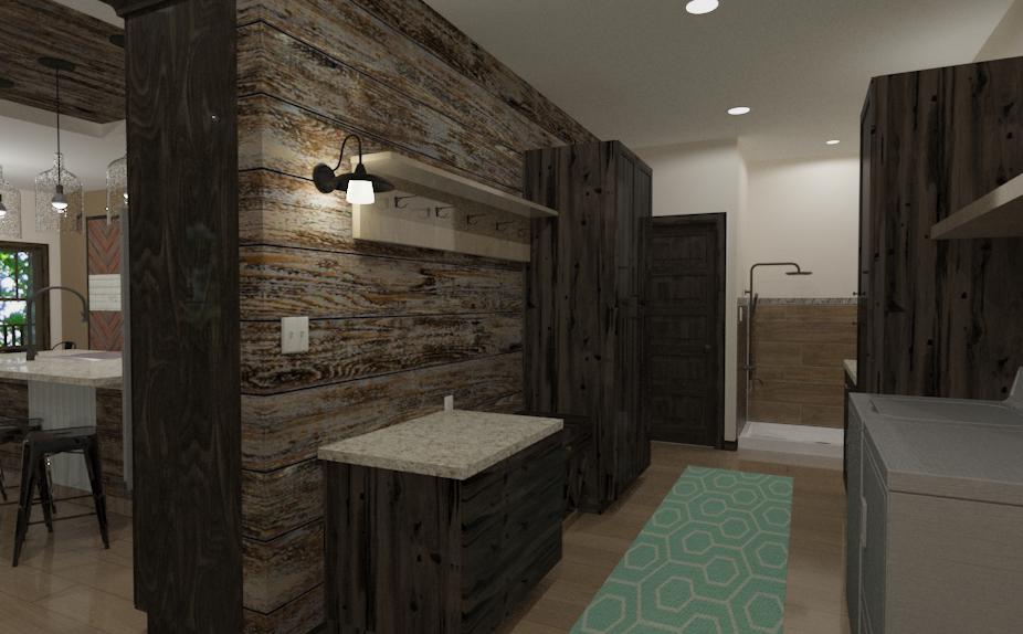 Wenzel Project laundry room featuring wood accent wall.