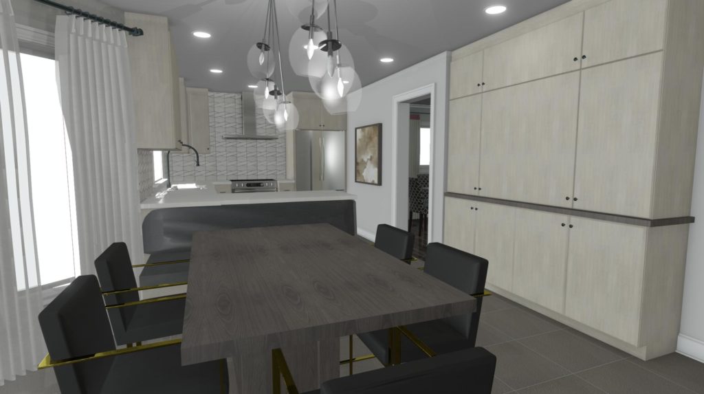 Open concept kitchen and dining room with a modern feel.