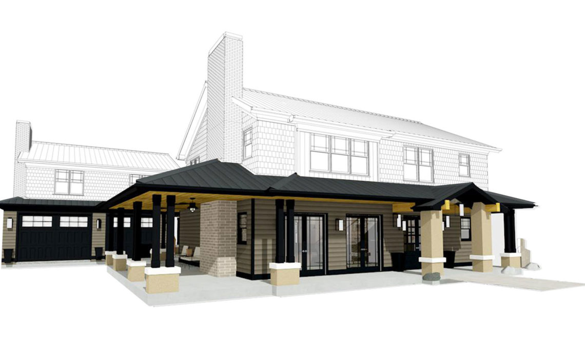 The as-built home with an overlay drawing of the proposed remodel and addition.