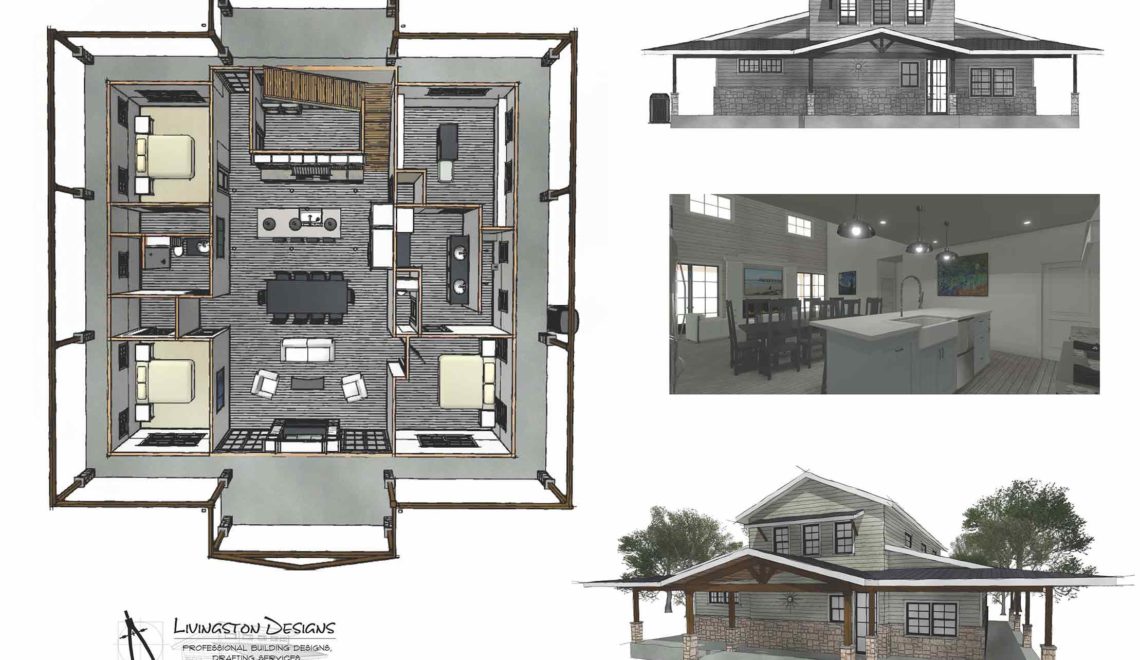 Barndominium home rendering in Chief Architect by Livingston Designs.