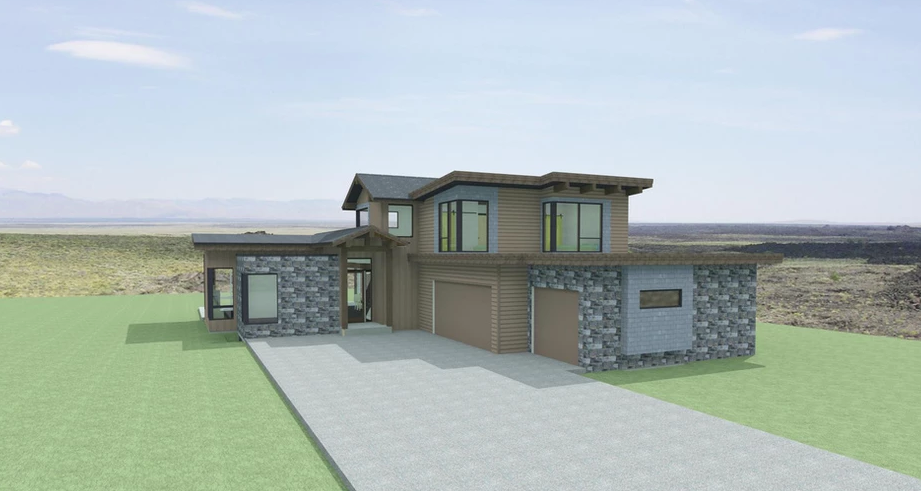 Rendering of a modern prairie style home in Kamloops British Columbia.