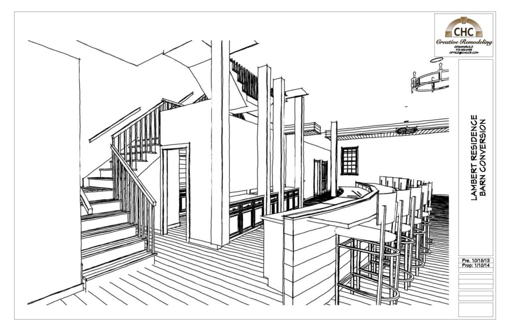 Kevin's preliminary design rendering using the Line Drawing pencil sketch technique.