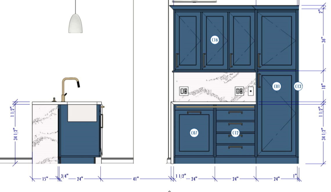 Kitchen Elevation showing accessible grab bars.