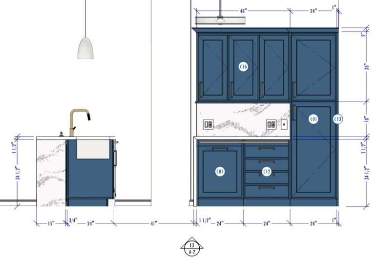 Kitchen Elevation showing accessible grab bars.