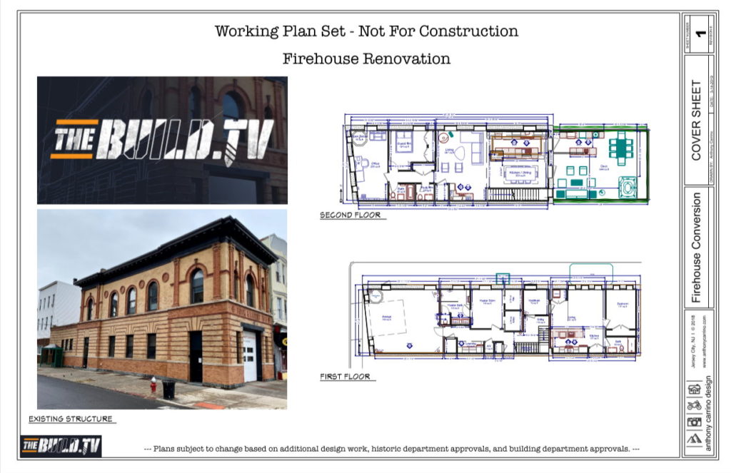 Working plan set of firehouse renovation for thebuild.tv. 