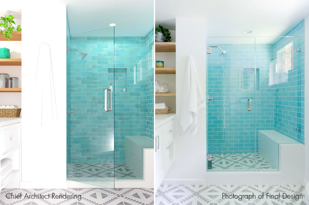 A stunning bathroom design featuring handmade tile from Mercury Mosaics.