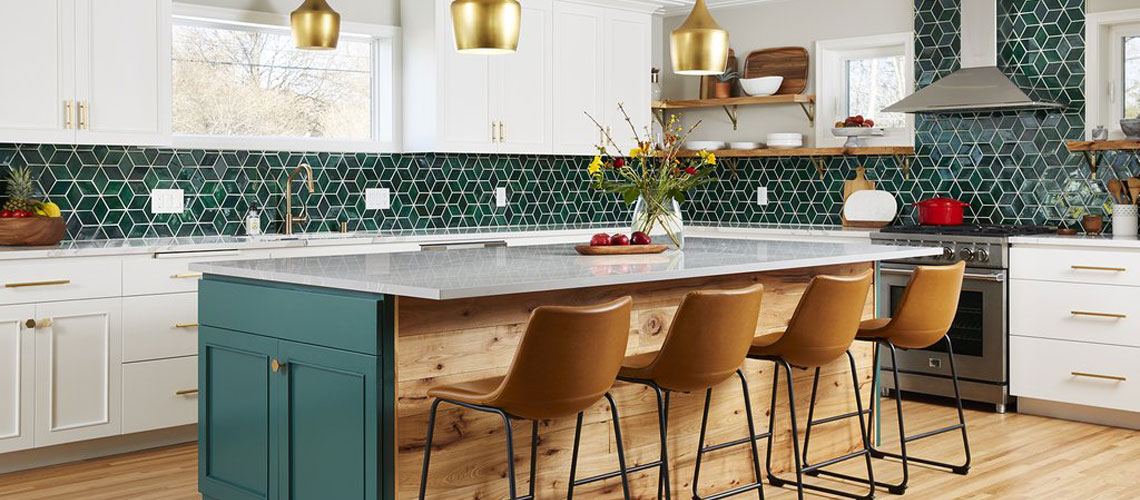 Kitchen design featuring handmade tile from Mercury Mosaics.