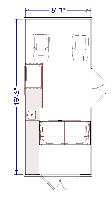 Floorplan view of a van used for its conversion and restoration, created using Chief Architect Software.