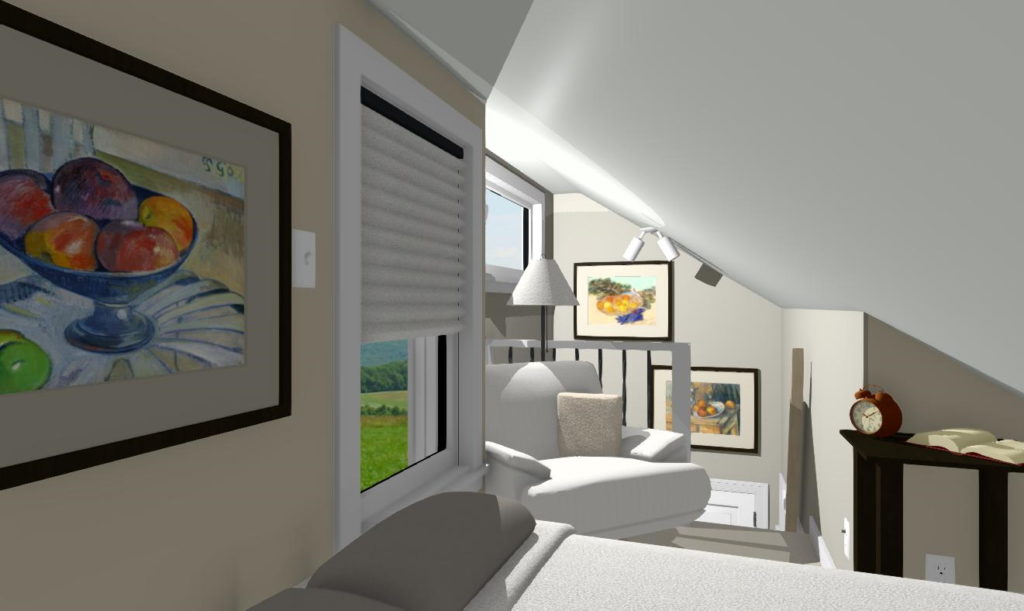 Bedroom in micro home utilizes all space