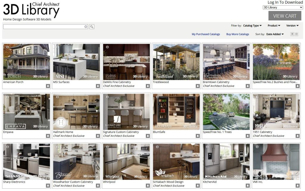 View of Chief Architect's 3D Library content distribution page.