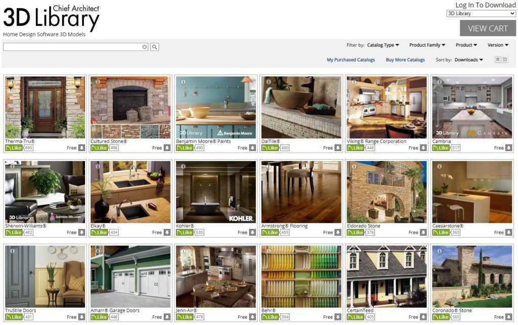 Thumbnails view of branded catalogs for download from 3D Library.