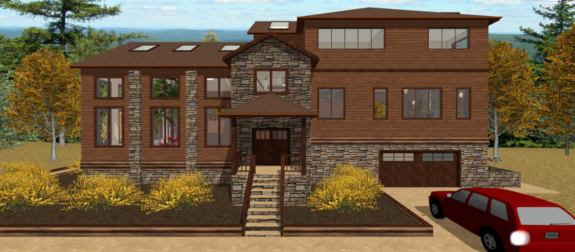 Modern Mountain home with a brown wood exterior.