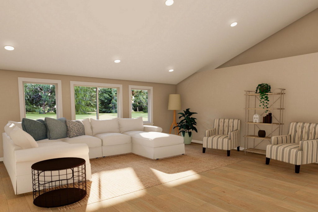 Living space with vaulted ceiling 