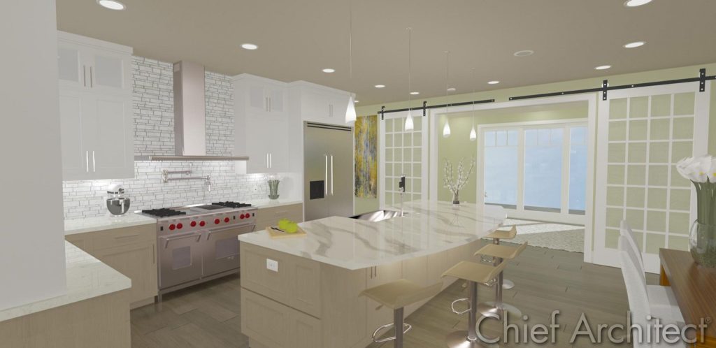 A kitchen in Chief Architect from the Grandview sample plan.