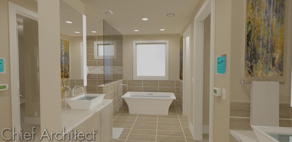 A neutral colored bathroom designed in Chief Architect.