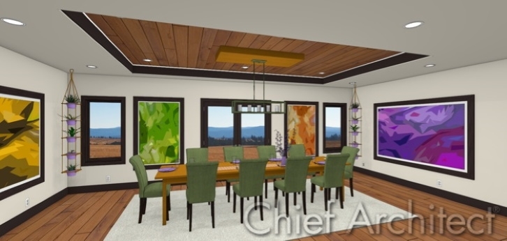 A dining room designed in Chief Architect with a triadic color scheme