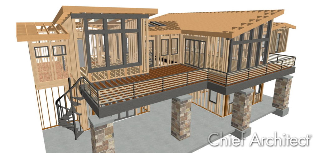 A 3D framing render of the Bachelor View model completed in Chief Architect Premier.