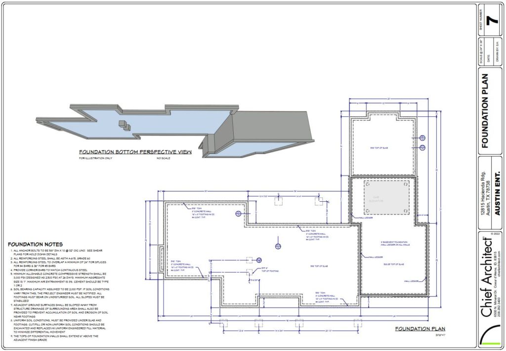 A foundation layout from the Chief Architect Austin Sample plan.