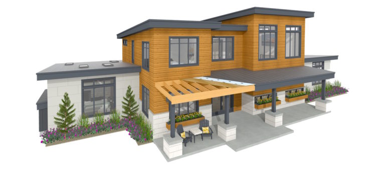 Modern home design with roof cut out displaying the various materials used.