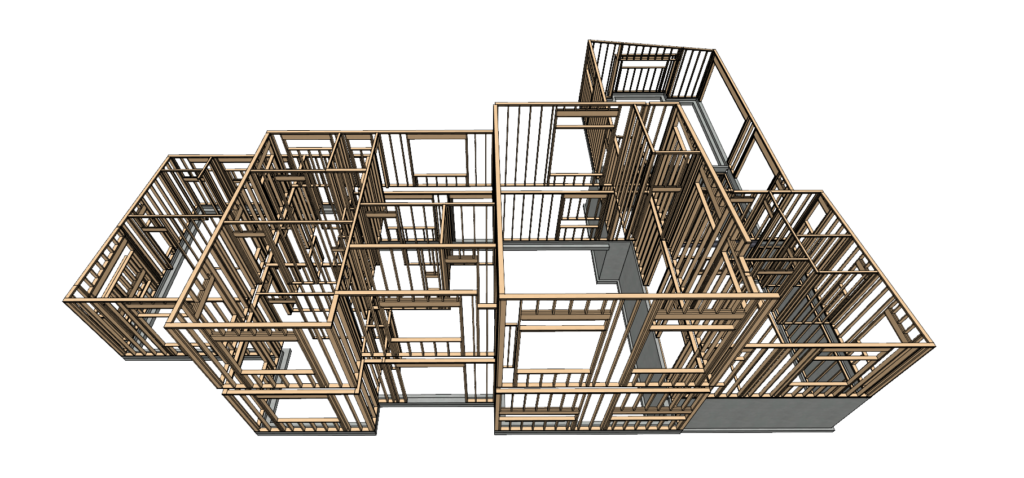 3D framing overview of the Austin sample plan designed in Chief Architect.