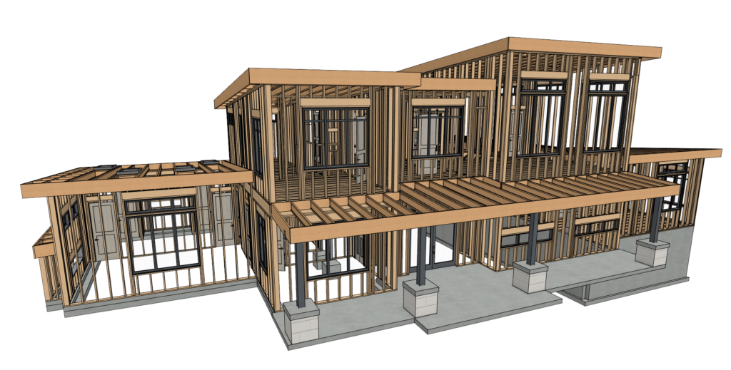 House with floor and roof framing from the Chief Architect Austin sample plan.