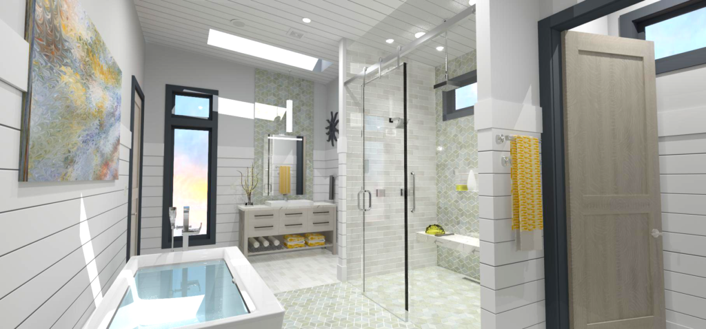 Rendering of the Primary bath from the Chief Architect Austin sample plan.