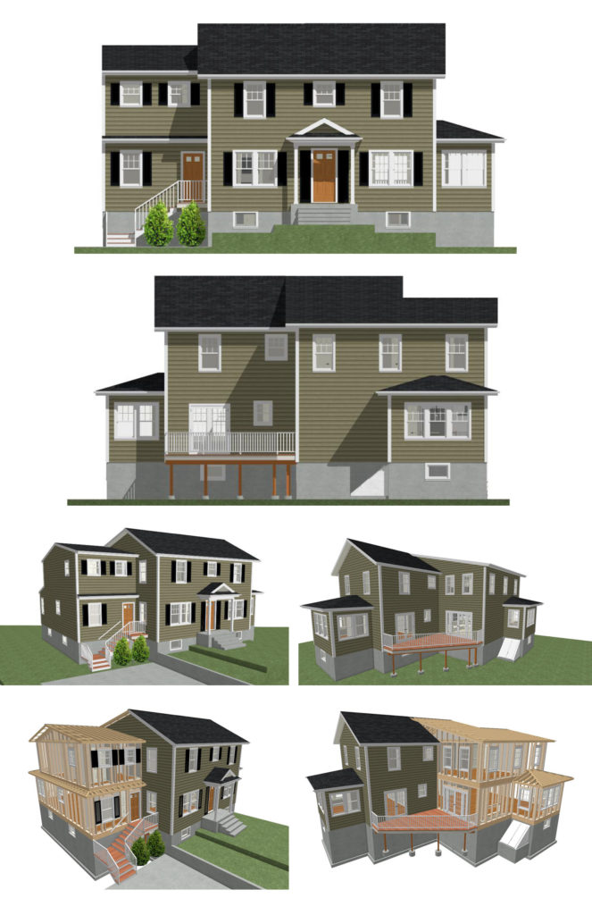 The renderings for the addition and remodel of the Dutch Colonial home designed by Jenna-Lyn.