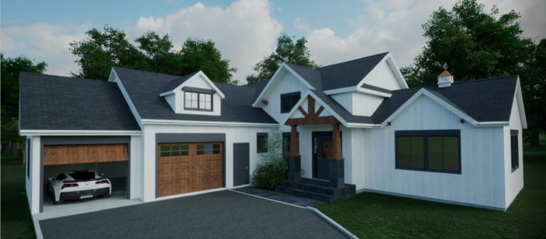 Modern farmhouse with 3 car garage and board and batten exterior