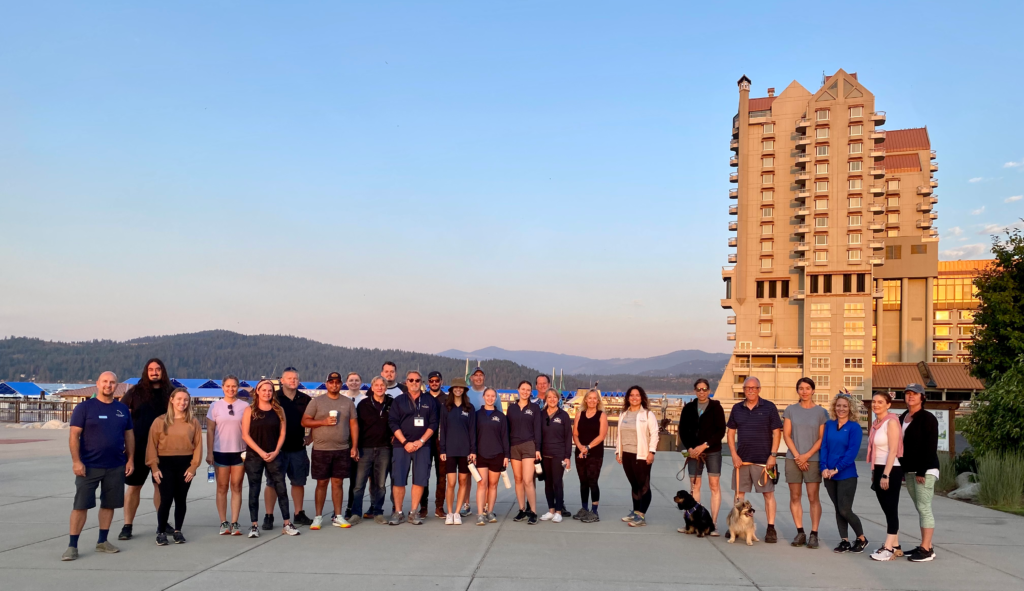 A group of Chief Academy attendees going on a hike around Tubbs Hill in Coeur d'Alene, Idaho.