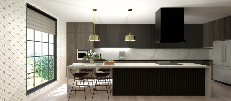 Modern kitchen space with dark warm tones