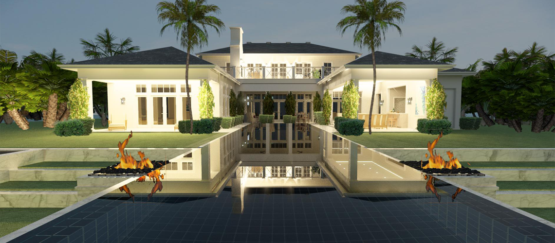 3D rendering of a Mediterraneanhome with pool
