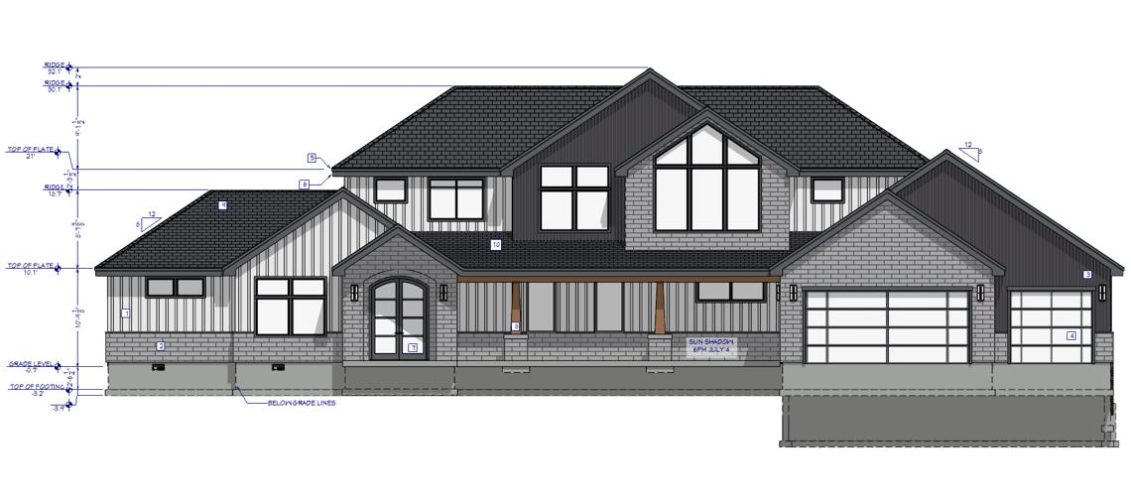 An elevation of the Silverton plan designed in Chief Architect.