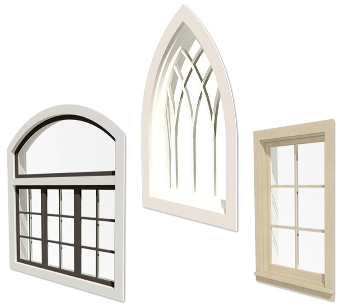 Arch, cathedral and casement window styles with lites
