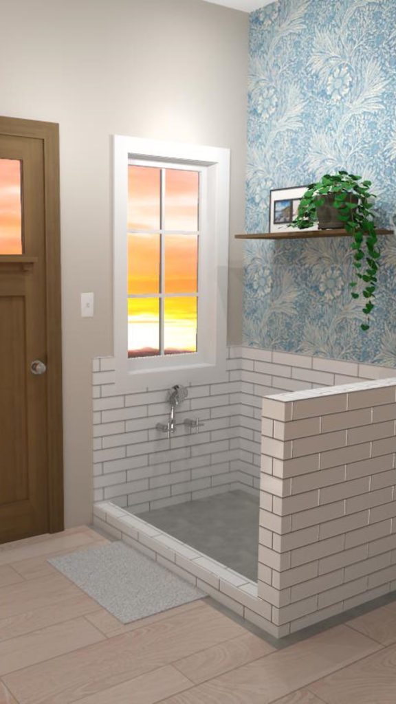 In-house animal wash station with subway tile.