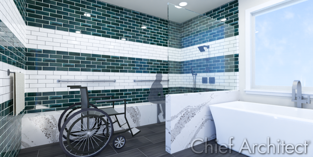 An ADA accessible shower, designed in Chief Architect.