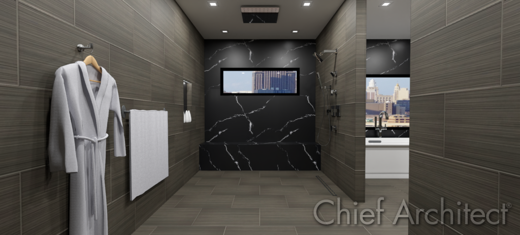 A modern shower, designed in Chief Architect. 