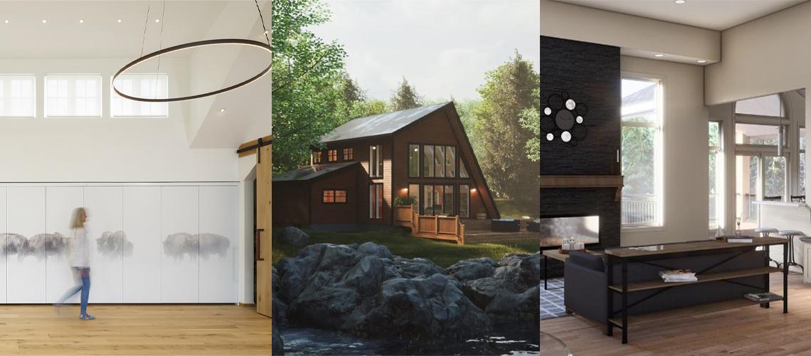 Chief Architect Software Design of the year winners, a collage of a Kitchen and Bath, Residential Design, and a Remodeling project.