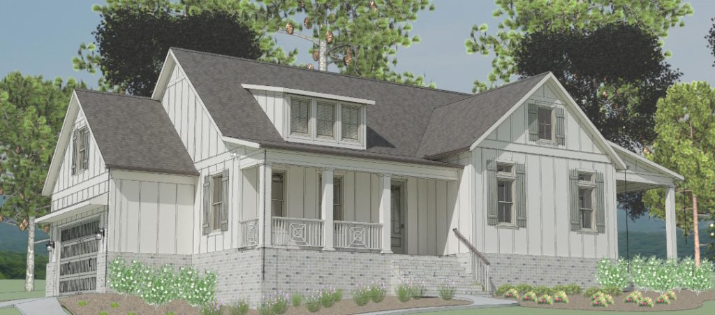 Cozy modern home with white board and batten exterior with full gable roof style