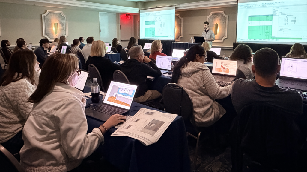The view of a Chief Architect in person training classroom.
