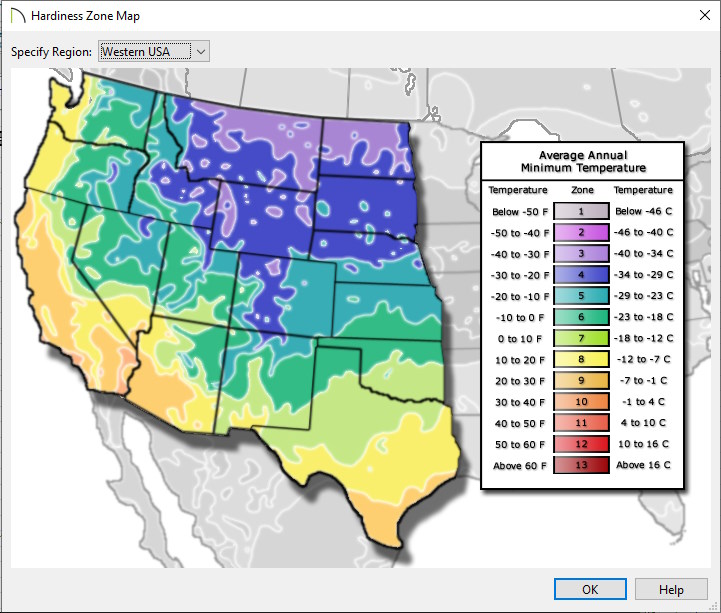 USDA plant hardiness zone map showing the western US states.