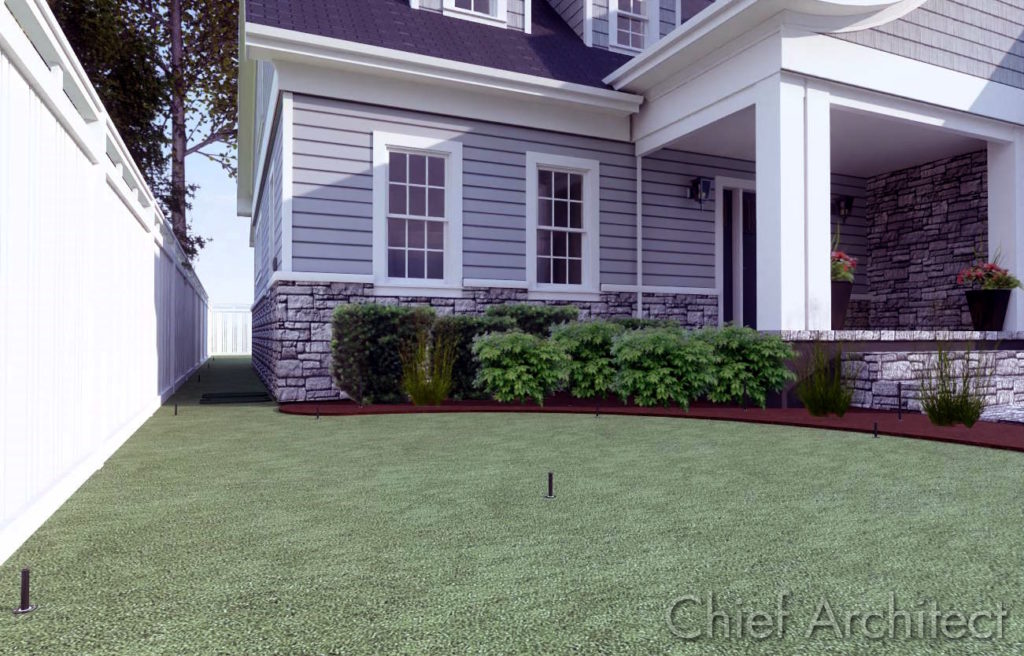 3D rendering of landscape with pop up sprinkler heads