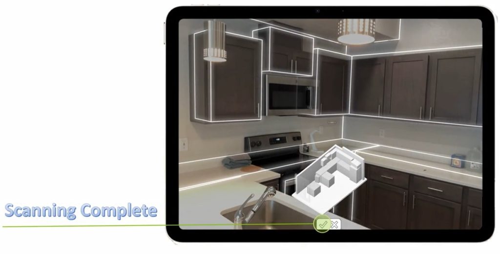 An iPad that has scanned a space in the Chief Architect As-Built app. 